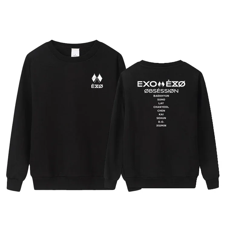 1 Новое поступление kpop exo obsession альбом же все имя члена печать толстовка унисекс тонкий пуловер свитер с круглым вырезом - Цвет: 1