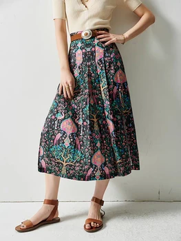

Vintage floral print high waist split women skirt lady temperament midi skirt spring summer new