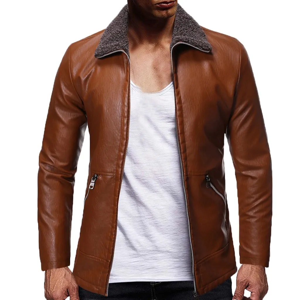 Men's Faux Leather New Style Fashionable Pure-Color Jackets Locomotive Leather Coat Collar Coat Coats