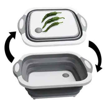 

Multifunction Folding Cutting Board Silicone Drain Basket Plastic Storage Basket Folding Ice Bucket Kitchen Storage Organizer