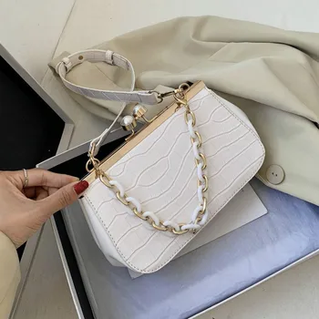 

2020 Hot Ins Noble New Small Solid Color Shoulder Handbags Clip Switch Bag Stone Pattern PU Leather Crossbody Bags for Women
