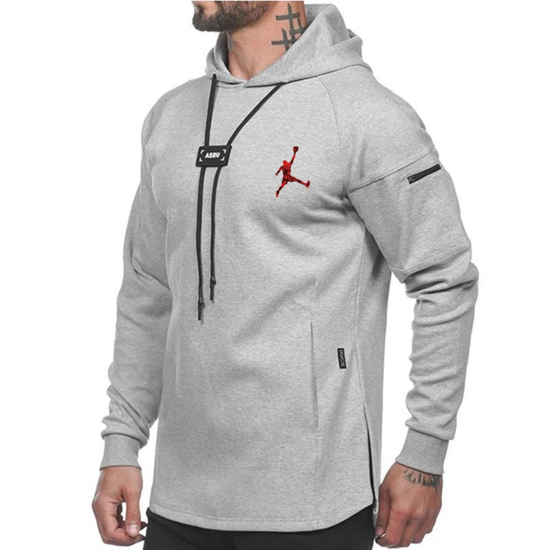 

Arm pocket men's 2020 brand new loose solid color pullover hoodie thickened running sports jacket parka