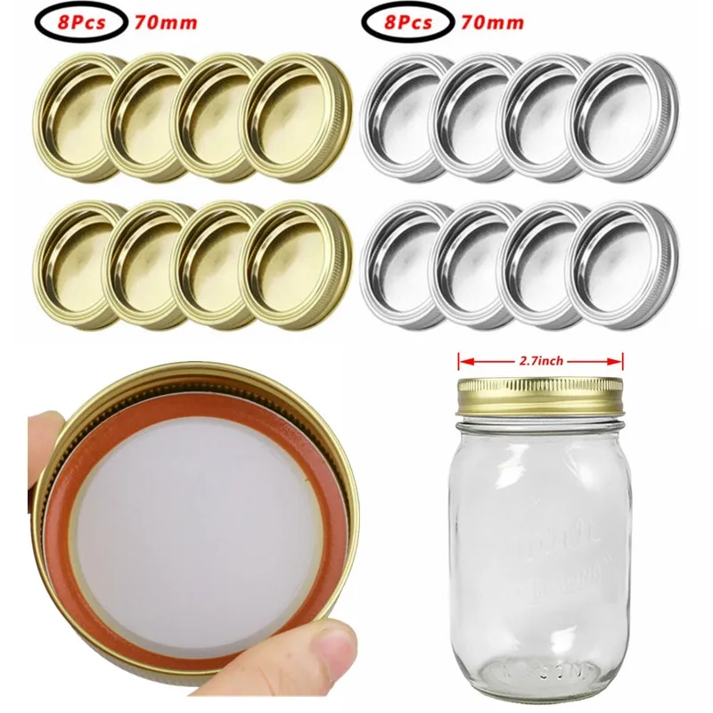 

70mm Mason Canning Covers Leak Proof Seal Food Keeping Fresh Mason Jar Lids Rust Resistant Screw Bands Sealing Rings with Discs