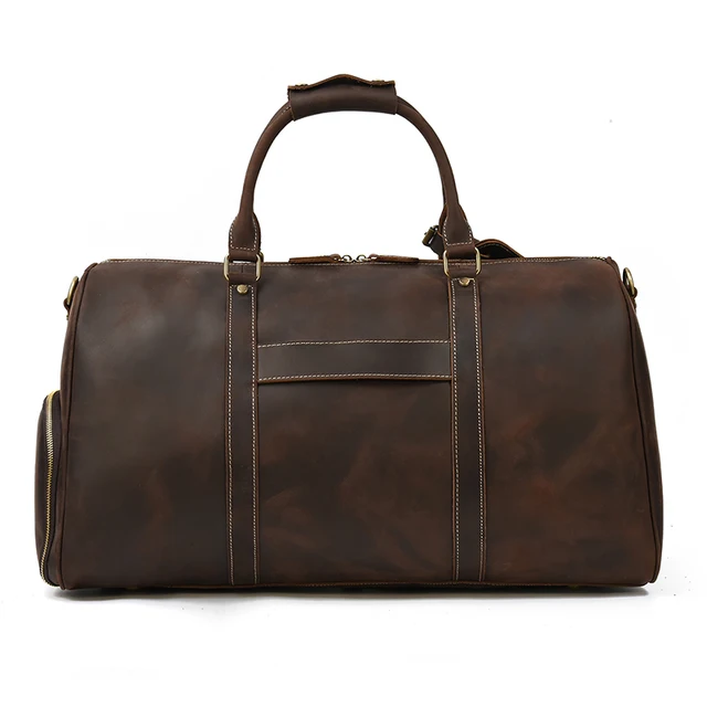 Luufan Mens Genuine Leather Travel Bag Travel Tote Big Weekend Bag Man Cowskin Duffle Bag with shoe pocket Luggage Male Handbags 3