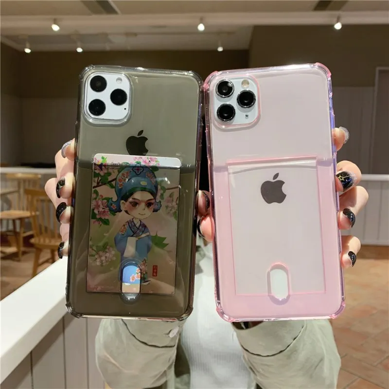 Простой Прозрачный чехол для телефона с держателем карт IPhone 11 Pro Max XR X XS 7 8 Plus
