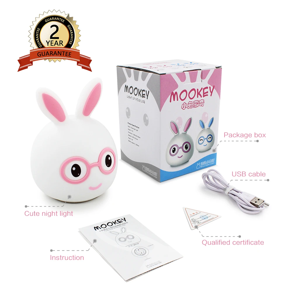 HR Новая детская кролик светодиодный ночной Светильник для лампа ребенок многоцветный Силиконовый сенсорный датчик кран управления Ночной светильник с лампой usb - Испускаемый цвет: HR