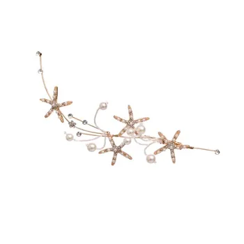 

1pc Pearl Sea Star Hair Band Hair Clip Hair Clips For Women Wedding Dress Accessories Hair Clasp For Bride (Golden)