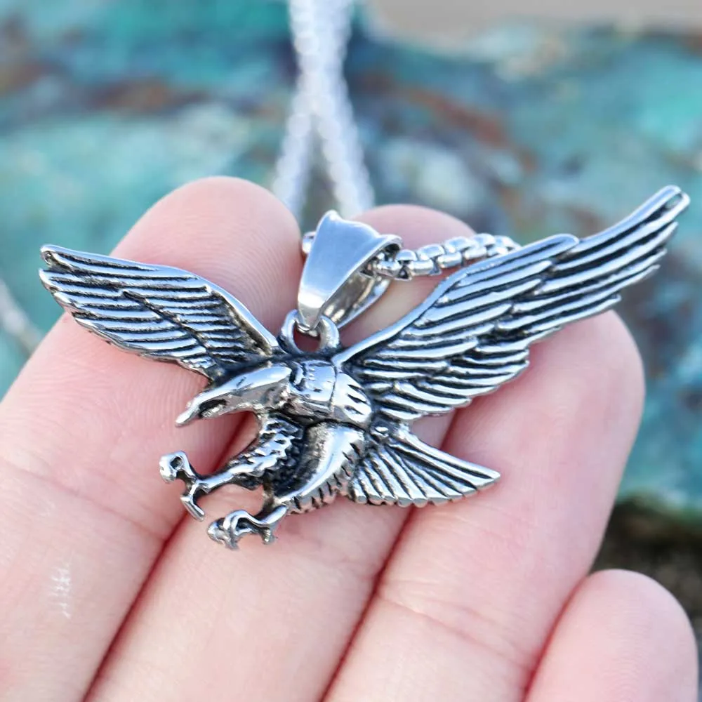 

Mens Eagle Wings Necklace Antique Silver Native Scout Philadelphia Special Gift