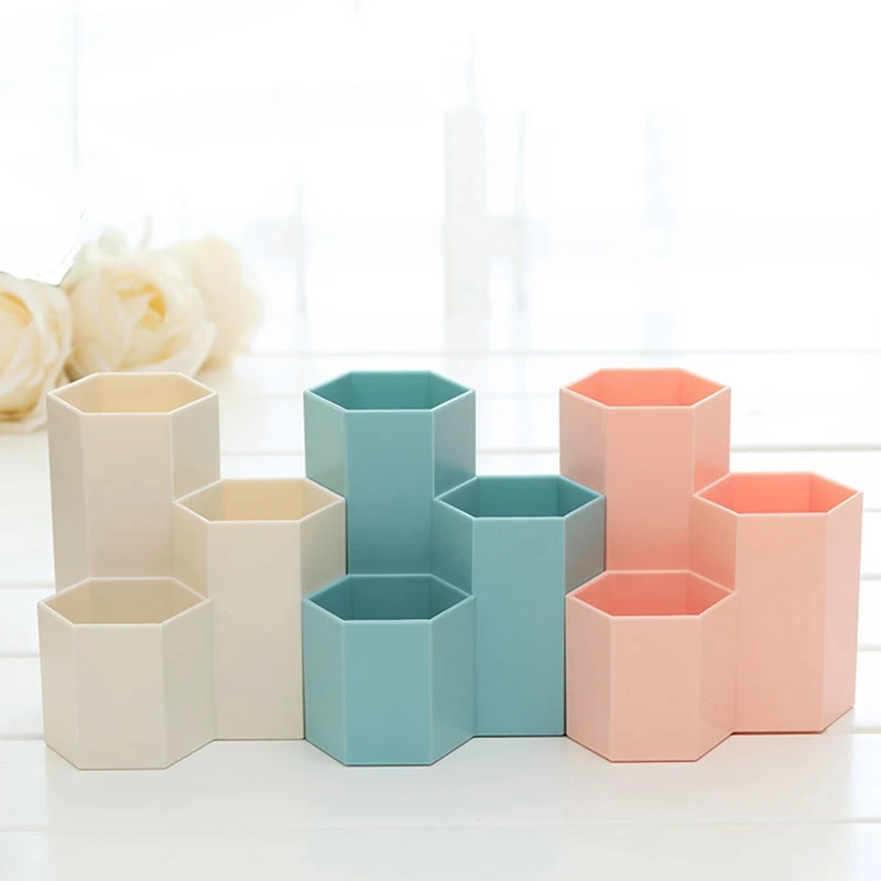 

Makeup Brush Holder Hexagonal Storage Jewelry Makeup Brushes Storage Box Tube Simple Plastic Desktop Organizer Case Container
