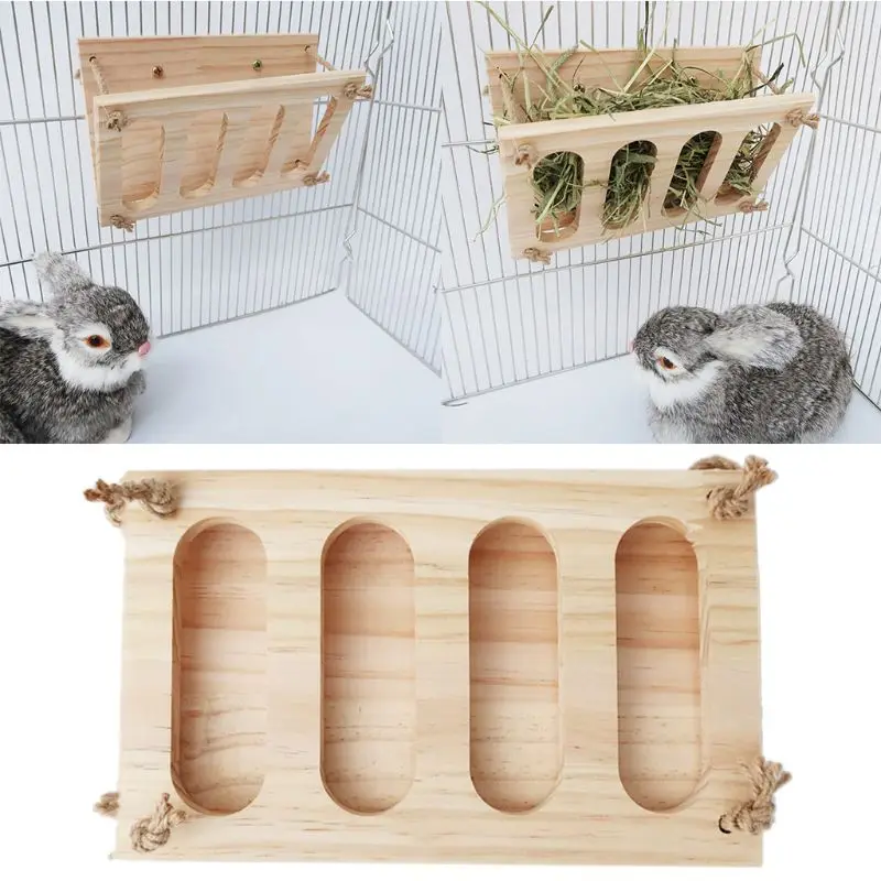 Rabbit Wooden Hay Rack Manger Multi Functional Grass Holder Hamster