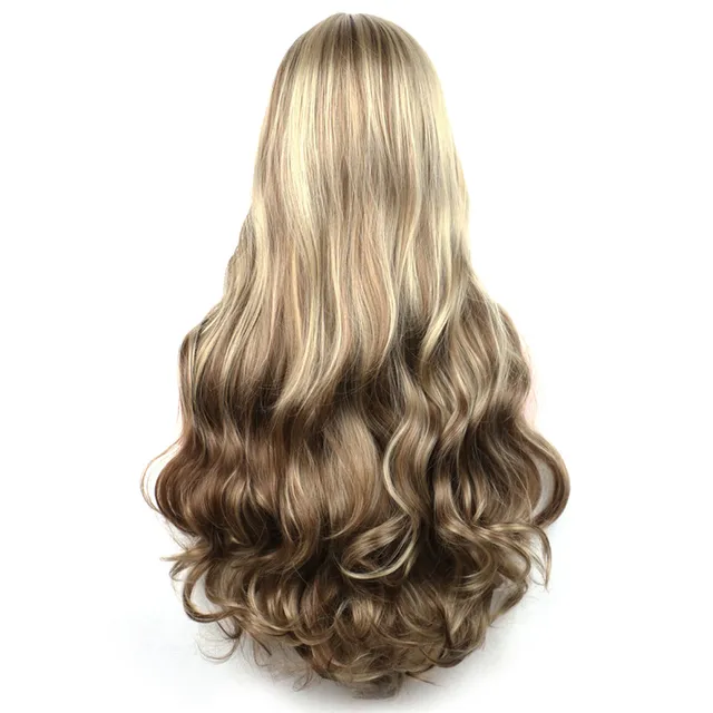 WoodFestival Wavy Synthetic Hair Wig Cosplay Ladies Colored Long Wigs For Women White Pink Red Dark Brown Green Blue Grey Ombre Same As Picture