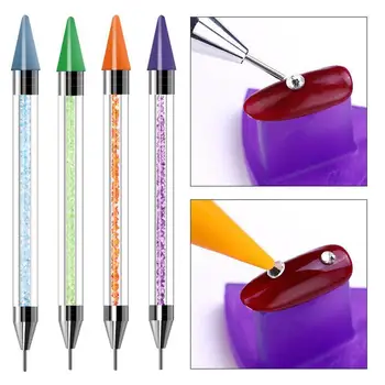 

15cm Dual-ended Dotting Pen Nail Art Rhinestone Handle Wax Pencil Picker Bead Crystal 6 Color O9N0
