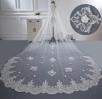 

4M One Layer Lace Edge White Ivory Cathedral Wedding Veil Long Bridal Veil Cheap Wedding Accessories