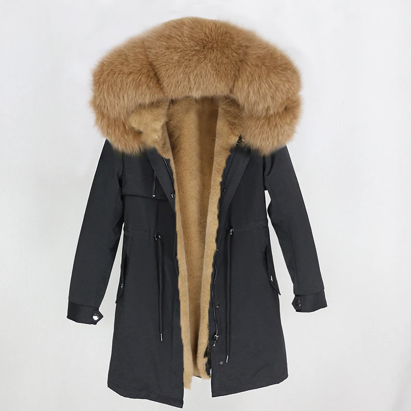 black camel OFTBUY зимняя куртка женская длинная парка натуральный мех пальто натуральный Лисий меховой капюшон, воротник Толстая теплая тонкая верхняя одежда Уличная Роскошная - Цвет: black camel