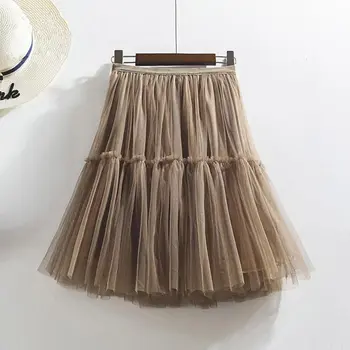

Spring Summer Skirts Womens Saia Mesh Pleated Skirt Female Saia Casual Short High Waist Sexy Mini Skirt Solid Ropa Mujer Q2255