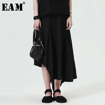 

[EAM] 2020 New Spring Women Fashion Tide Loose Casual Solid Color High Wasit Asymmetric Ankle-length Wid Leg Pants LA181