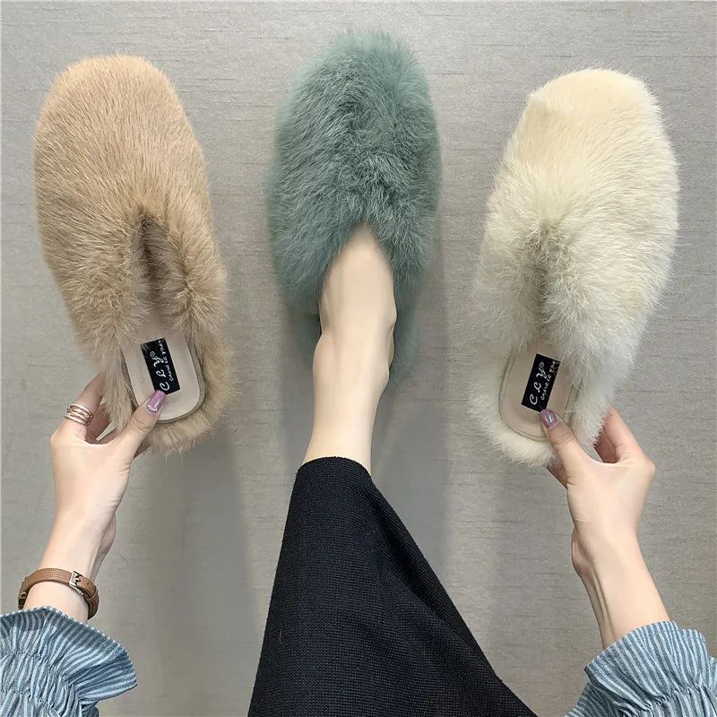 

Winter Shoes Women Indoor Slippers Home Shoes Fur Slippers Warm Shoes Woman House Slippers Lady Slip on Flats Female Flip-flops