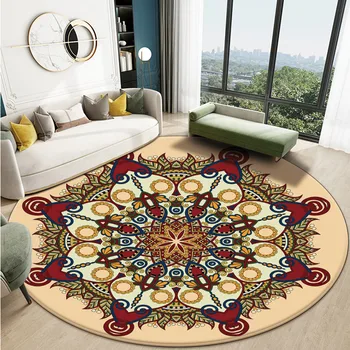 

Round Rectangle Flannel Carpet Flower Mandala Style Printed Soft Room Living Mat Carpets For For Anti-slip Floor Home Decor Rug
