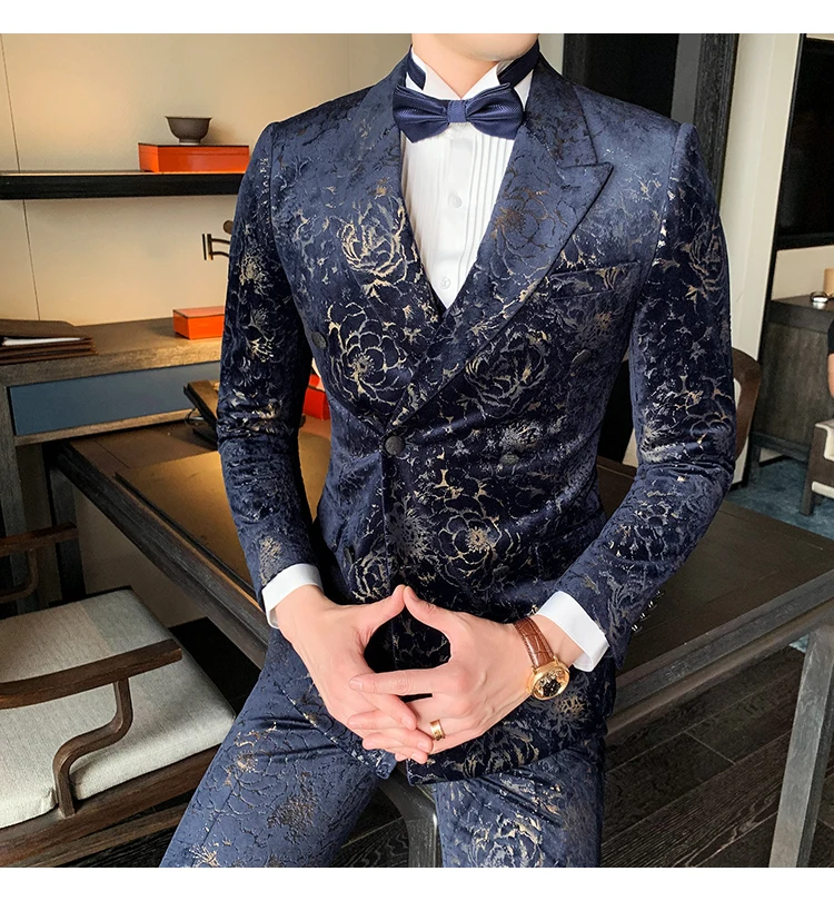 Новое поступление мужской цветочный узор Slim Fit tong chongfeng/мужской костюм на свадьбу для мальчиков, смокинги, певица костюм высокое качество 3-1 предмет(пиджак+ жилет+ брюки