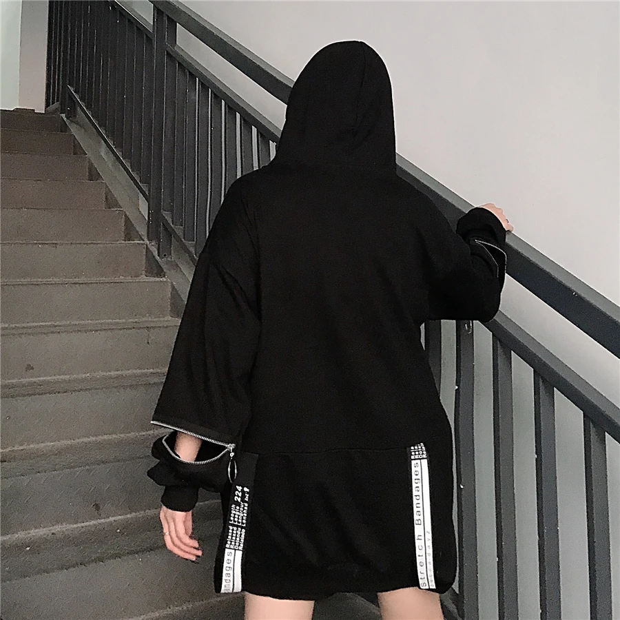 Neploe Harajuku Толстовка с капюшоном и буквенным карманом на молнии с длинным рукавом Женская толстовка средней длины пуловер Топы 56516