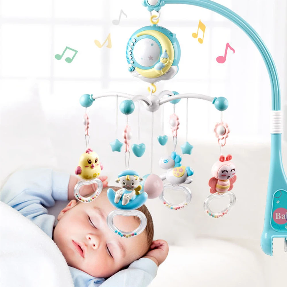 

Baby Rattles Toys Holder Rotating Crib Mobile Bed Musical Box Projection Infant Early Learning Toy Sleep Baby Appease Bed Bell