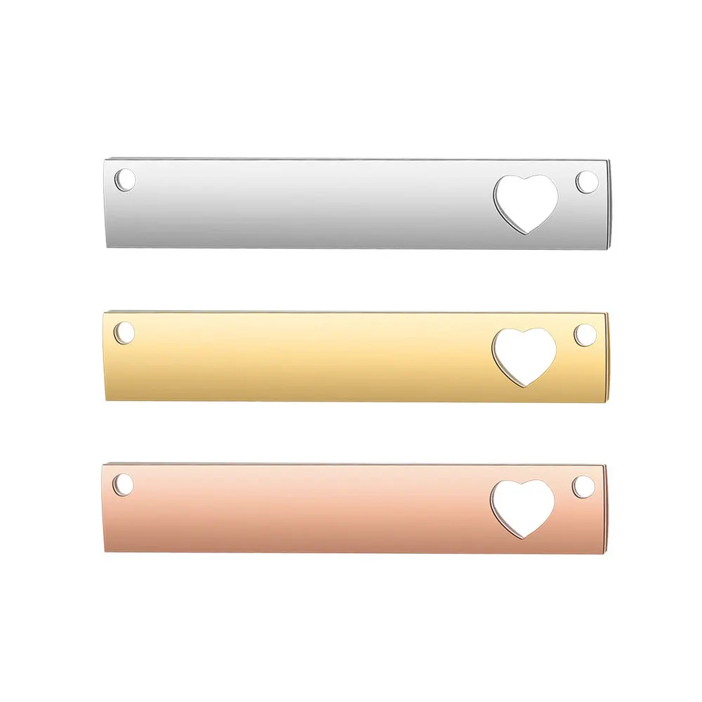 

Stainless Steel Mirror Polish Heart in Rectangle Pendant 7x40mm Blank Bar Charm Two Holes in Side DIY Jewelry Accessories 10pcs