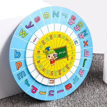 

Baby Toys Montessori Wooden Spelling Pinyin Turntable Puzzle Round Board Learning cognition Educational Toys for Children Gift