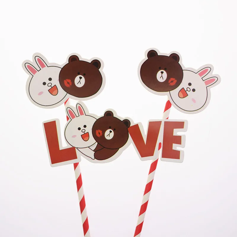 Cake Toppers Flags Kids Baby Happy Birthday Rabbit Bear Cupcake Topper Wedding Bride Baby Shower Party Baking DIY Xmas 20pc/lot