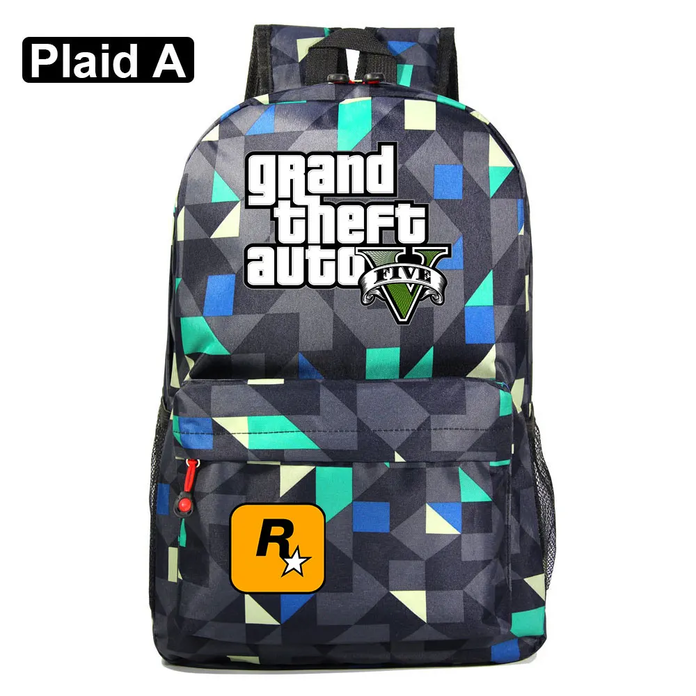 Подарочные игры с героями мультфильмов, GTA5, клетчатая школьная сумка ярких цветов для мальчиков и девочек, женский рюкзак, школьные сумки для подростков, холщовые мужские школьные рюкзаки - Цвет: A34-27