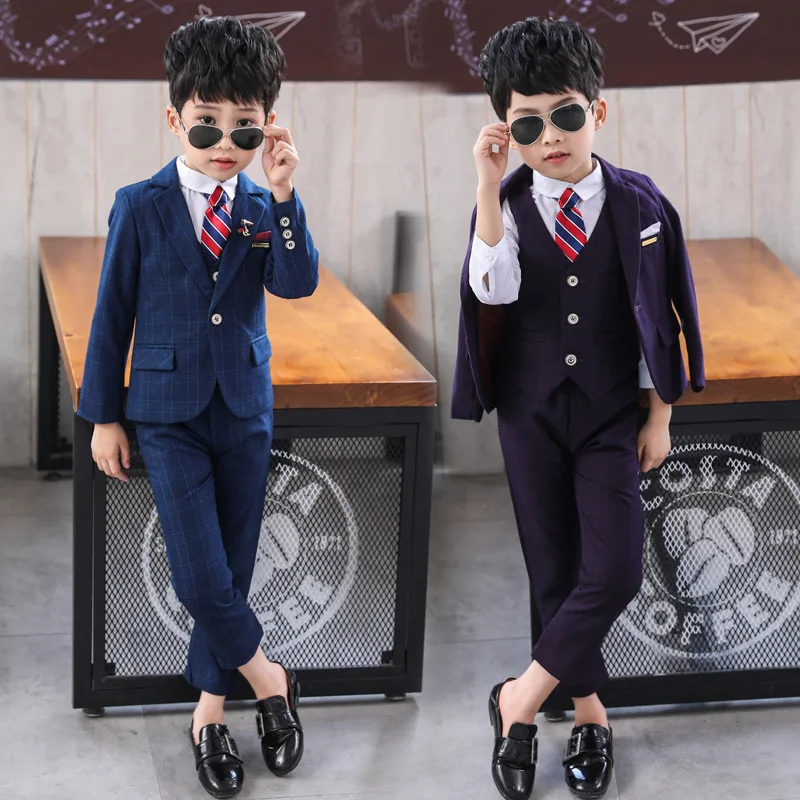 Dollplus/ строгая детская одежда, одежда для маленьких мальчиков комплекты одежды для маленьких мальчиков Одежда для детей костюм для мальчиков на свадьбу, костюм-смокинг для подростков одежда для вечеринки 3 шт./компл. в клетку Детский комплект