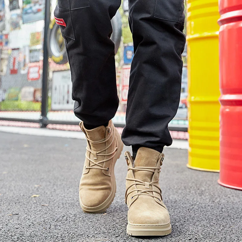 CAMEL Ankle Short Men's Boots Autumn Martin Boots Men's Fashion Wild Retro Tooling Genuine Leather Non-slip Military Bota