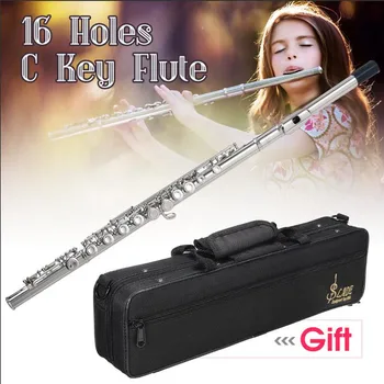 

16 Holes C Key Flute Western Concert Flute Kit Silver Nickel Plated Cupronickel Musical Instruments with Case