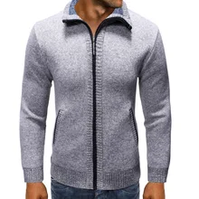 Зимняя одежда, свитер, пальто, повседневный мужской свитер на молнии, кардиган, мужской осенний однотонный вязаный свитер с воротником-стойкой, Hombre