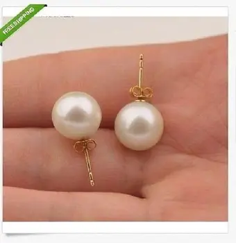 

PERFECT ROUND 9-10 MM AAA+++ WHITE AKOYA PEARLS EARRING GOLD