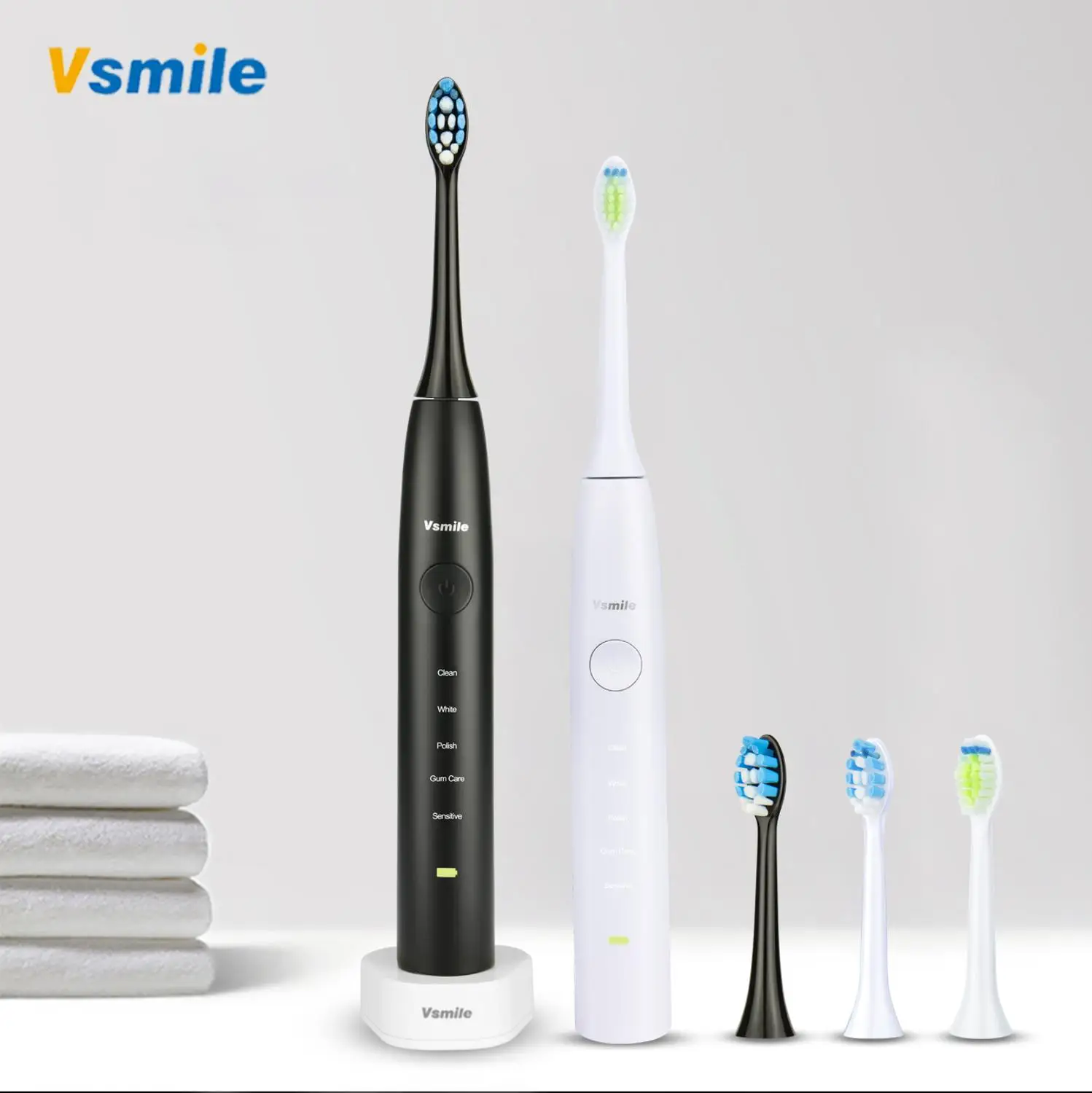 Vsmile 4 или 8 Сменные насадки для зубных щеток белые “сильные” насадки для электрической зубной щетки es