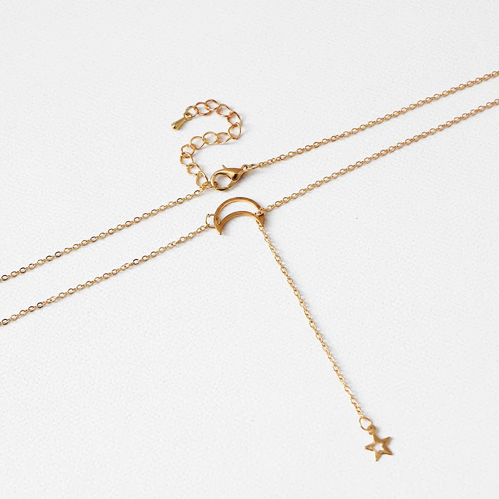 Wholesale Women Simple Alloy Necklaces Moon Star Vintage Minimalist Gold Lariat Necklace 2019