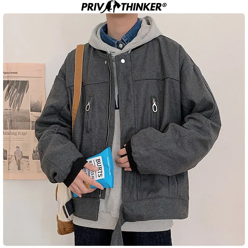 Privathinker, Осенние Бейсбольные мужские куртки, черные, серые, на молнии, пальто, модные, тонкие, мужские, повседневная верхняя одежда, куртки
