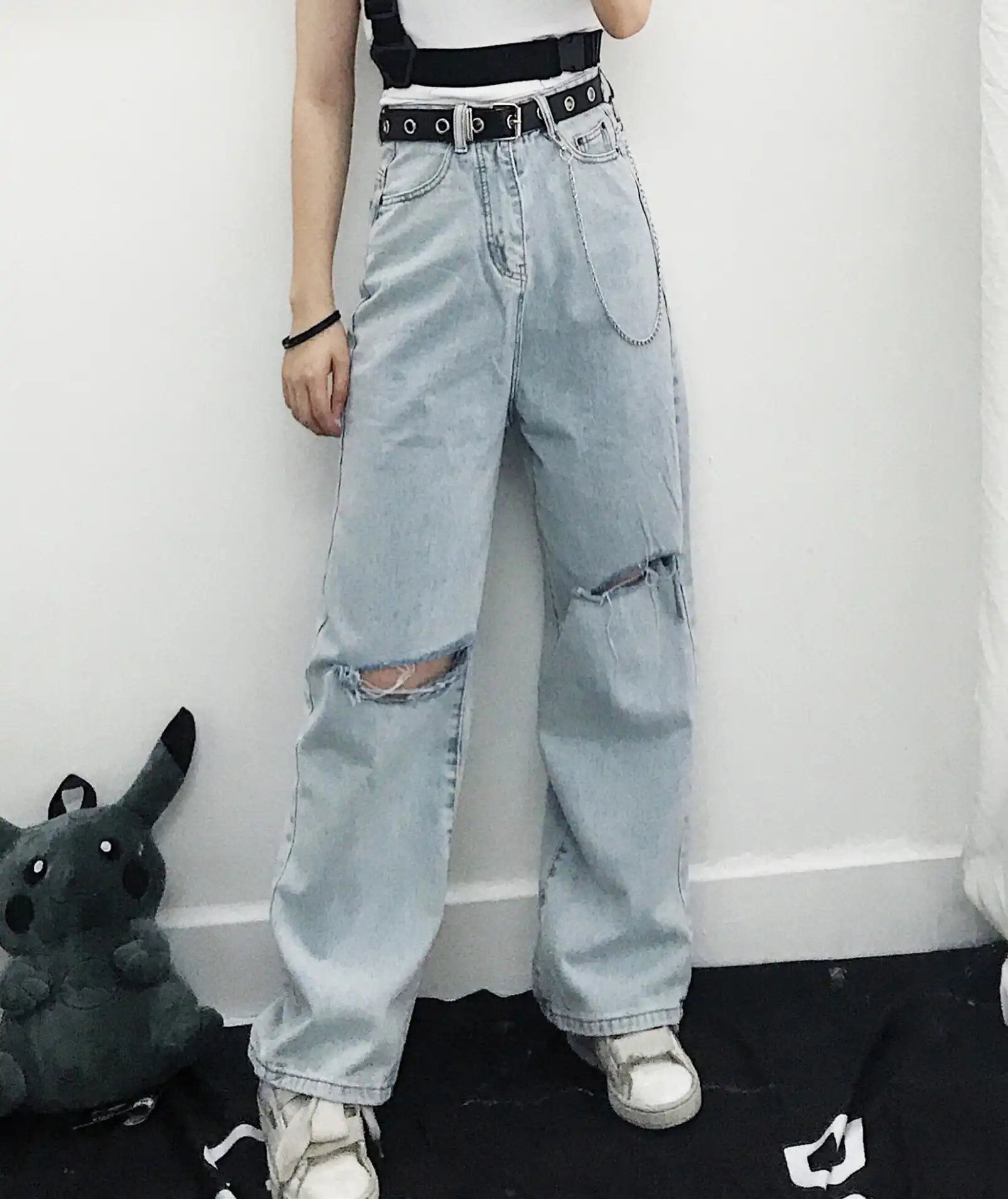 loose straight denim high waisted