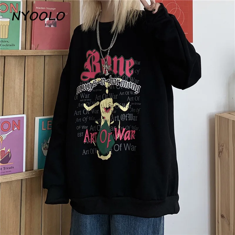 NYOOLO Harajuku уличная мультяшная печать с буквенным принтом теплая флисовая кофта осень-зима свободные пуловеры с круглым вырезом свитер женский топ