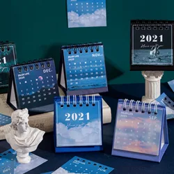 Calendrier de bureau Simple et créatif série bleue 2021, planificateur Double calendrier, calendrier de réunion annuelle, organisateur de bureau 
