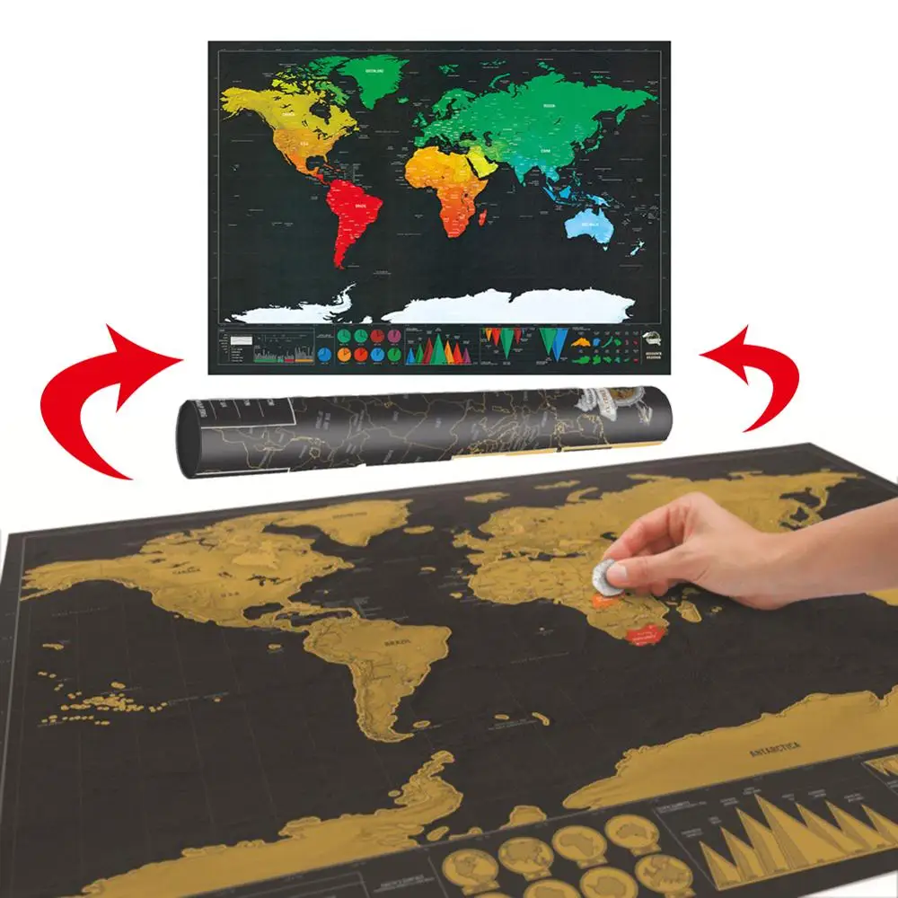 

Deluxe Erase World Travel Map Scratch Off World Map Travel Scratch Map Room Home Office Decoration Wall Stickers nice packing