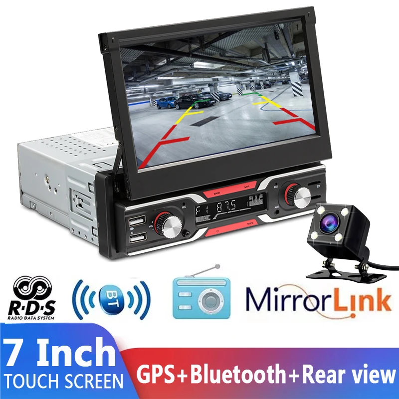 1 Din Car Radio GPS Navigation Bluetooth Rear View Camera Auto Radio
