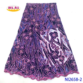 

Purple Color African French Velvet Lace Fabric High Quaity Sequin Sequence Lace Fabric Elegant Laces Dress For Woman NAni2658B-3