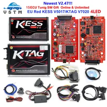 Неограниченный маркер KESS V2 V2.47 V5.017 ЕС красный ECM KTAG V2.25 V7.020 4 светодиодный онлайн мастер-версия программатор BDM OBD2 ECUChip Тюнинг инструмент