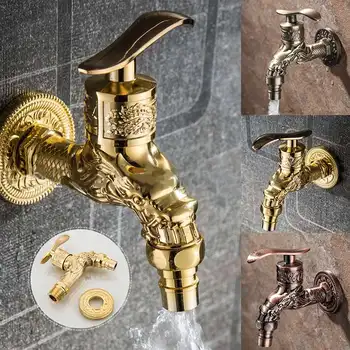 

Vintage Antique Solid Brass Faucet Bathroom Wall Mounted Single Cold Water Tape for Kitchen Sink Mop Pool Outdoor Garden Faucet