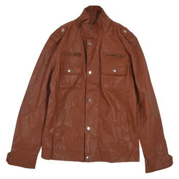 

NWT Premium Men's Slim Top Designed Sexy PU Leather Short Jacket Coat Brown Size XL