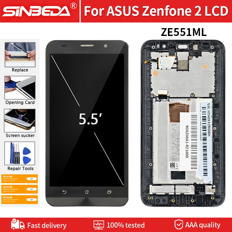 Оригинальный ЖК экран для ASUS Zenfone 2 ZE551ML Z00AD дисплей с сенсорным экраном 5 дюйма
