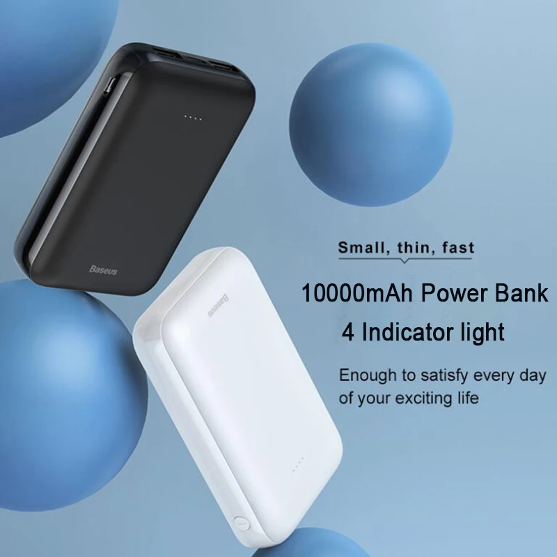 Baseus мини банк питания 10000 мАч для xiaomi samsung iPhone банк питания двойной usb Тип C портативное зарядное устройство Внешняя батарея повербанк