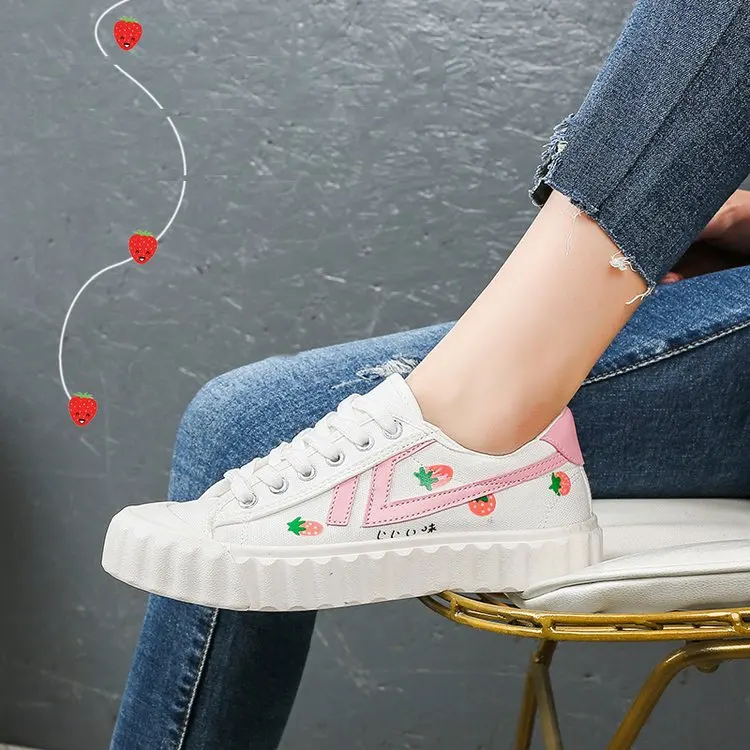 

Girl'S Canvas Shoes Women's 2019 Autumn New Products Strawberry Princess Shoes Casual Shoes Versatile Shoes Women's Wechat Busin