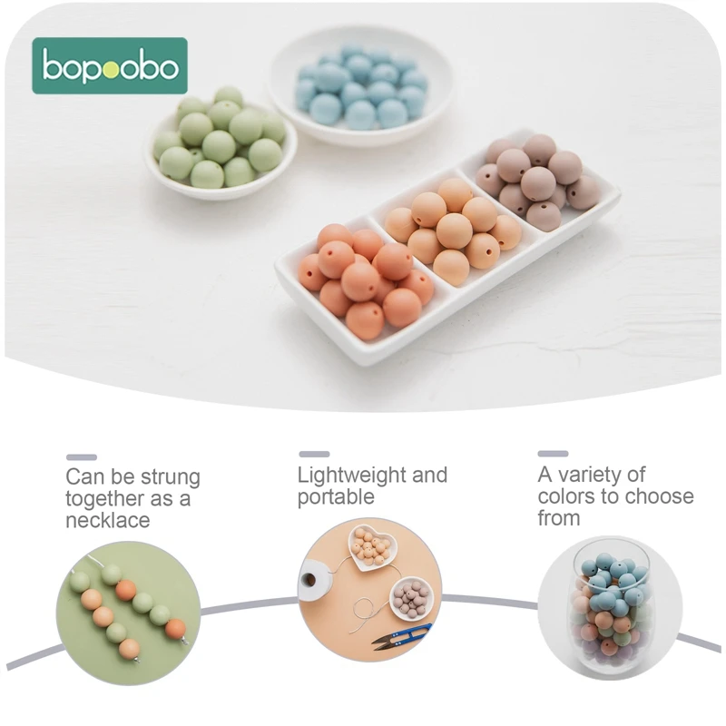 Bopoobo 12/15/20mm 10pc Silicone Beads Food Grade Baby Teething Beads DIY Nursing Bracelet Silicone Tiny Rod DIY Baby Teether 6
